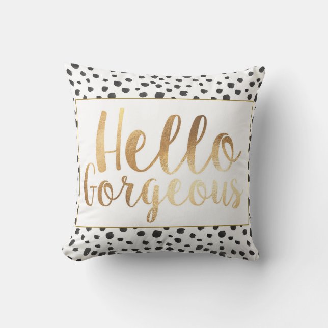 Hello Gorgeous Gold Script Pillow (Front)