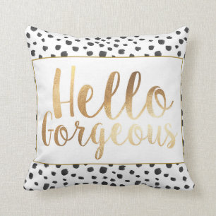 Hello Gorgeous Gold Script Pillow