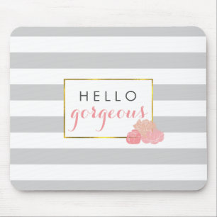 Hello Gorgeous Grey Stripe & Blush Peony Mouse Mat