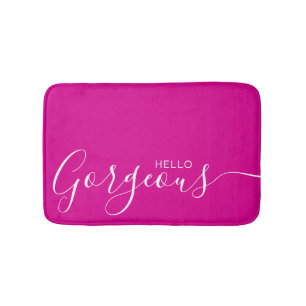 Hello Gorgeous Hot Pink White Minimalist  Bath Mat