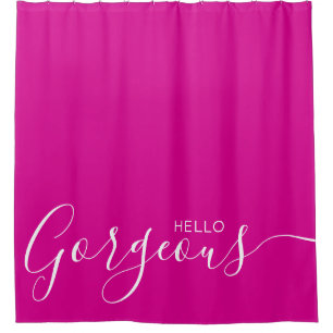 Hello Gorgeous Hot Pink White Modern Shower Curtain
