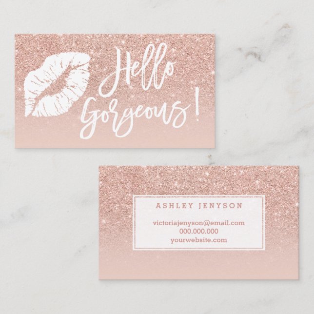 Hello gorgeous lips typography blush rose gold business card (Front/Back)