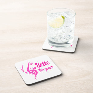 Hello Gorgeous Lovely Lady Face Drawing Typography Coaster
