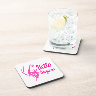 Hello Gorgeous Lovely Lady Face Drawing Typography Coaster