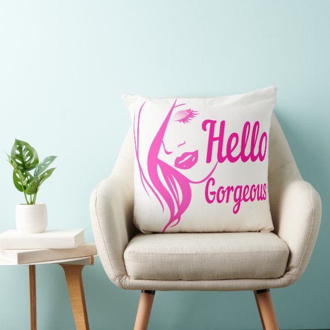 Hello Gorgeous Lovely Lady Face Drawing Typography Cushion (Chair)