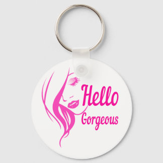 Hello Gorgeous Lovely Lady Face Drawing Typography Key Ring