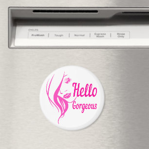 Hello Gorgeous Lovely Lady Face Drawing Typography Magnet