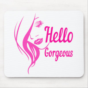 Hello Gorgeous Lovely Lady Face Drawing Typography Mouse Mat