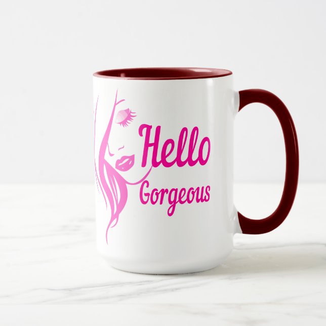 Hello Gorgeous Lovely Lady Face Drawing Typography Mug (Right)