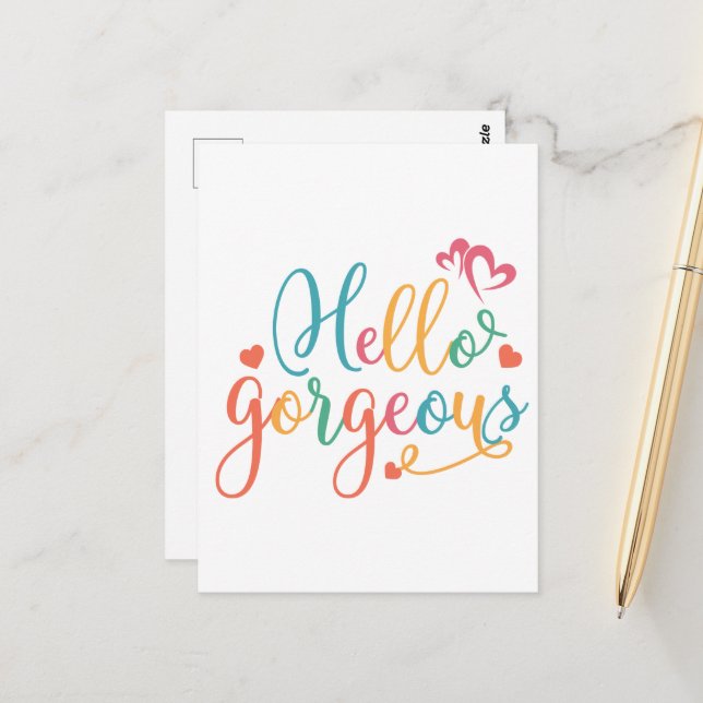 Hello Gorgeous Multi colour  Postcard (Front/Back In Situ)