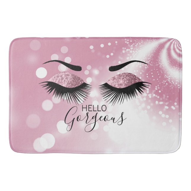 Hello Gorgeous  - Pink Glitter Eyes   Bath Mat (Front)