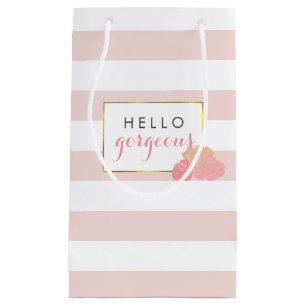 Hello Gorgeous Pink Stripe & Blush Peony Gift Bag