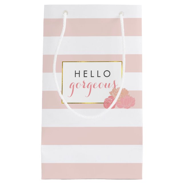 Hello Gorgeous Pink Stripe & Blush Peony Gift Bag (Front)