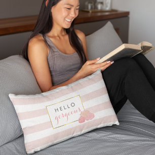 Hello Gorgeous Pink Stripe & Blush Peony Pillow