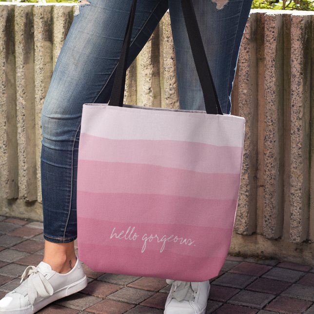 Hello Gorgeous Pink Watercolor Dipdye Stripe Tote Bag (Creator Uploaded)