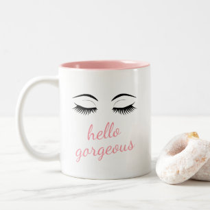 Hello Gorgeous & Pretty Eyelashes Two-Tone Coffee Mug
