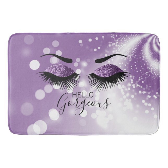 Hello Gorgeous Purple Glitter Eyes  Bath Mat (Front)