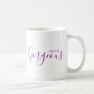 Hello Gorgeous Purple Script Modern Coffee Mug