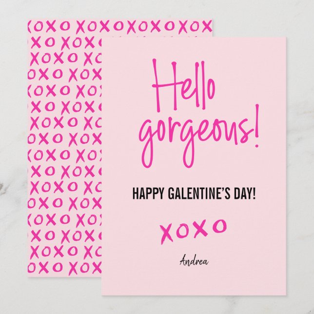 Hello gorgeous Valentine's Day xoxo pink Card (Front/Back)