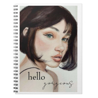 Hello Gorgeous watercolor Girl Notebook