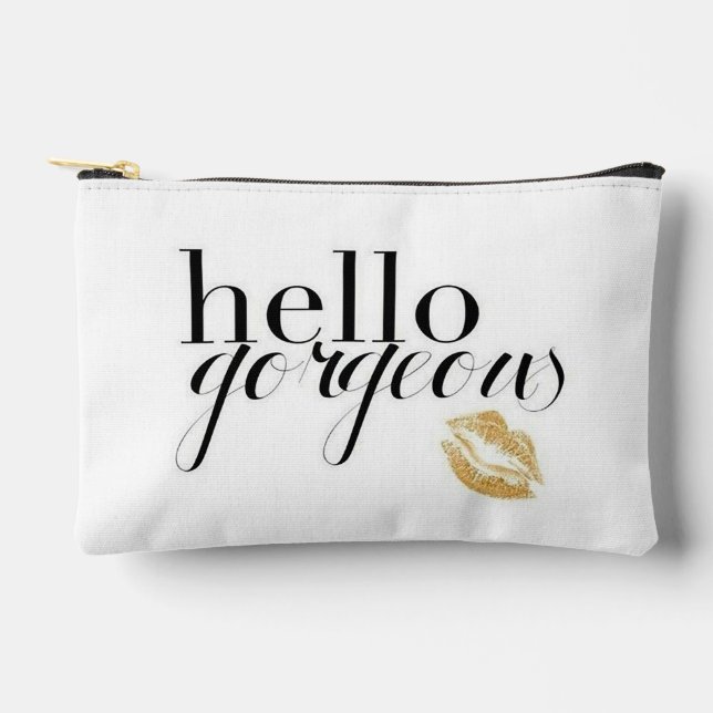 Hello Gorgeous with gold lips Accessory Pouch (Front)