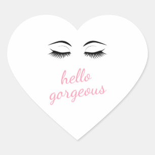 Hello Gorgeous with Pretty Eyelashes Heart Sticker