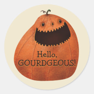 Hello Gourdgeous! Happy Halloween Pumpkin Fall Classic Round Sticker