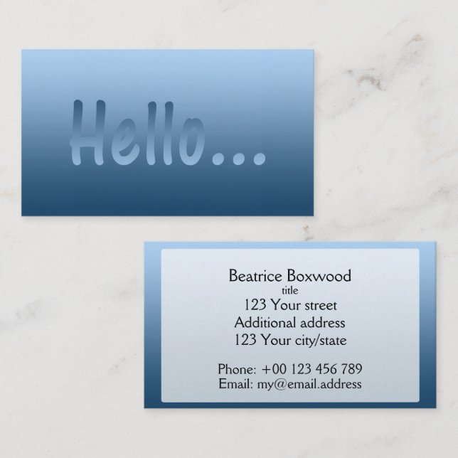 Hello Gradient One Colour Blue with Custom Text Business Card (Front/Back)