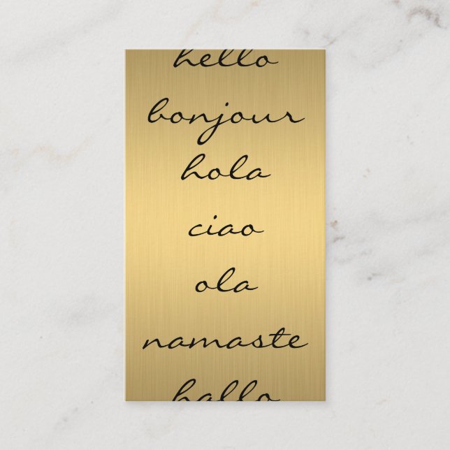 Hello Greetings Faux Metallic Gold Business Card (Front)