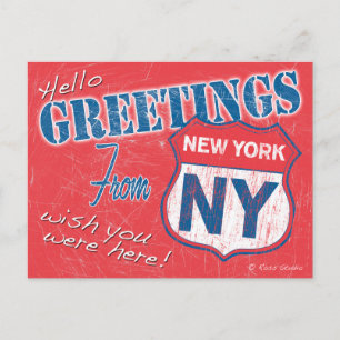 "Hello, Greetings From New York", NY Retro Postcard