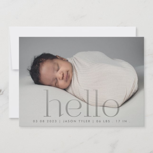 hello grey fade modern simple minimalistic photo announcement (Front)