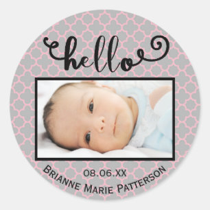 hello grey pink/photo - Circle Sticker