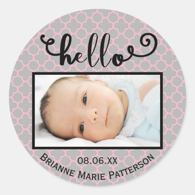 hello grey pink/photo - Circle Sticker (Front)