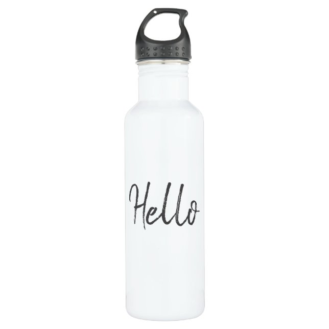Hello Grey & White Stainless Steel Water Bottle (Front)