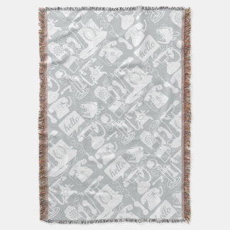 Hello Grey White Vintage Telephone Pattern Throw Blanket