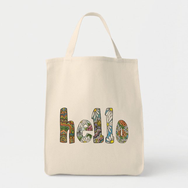 Hello Grocery Tote Bag (Front)