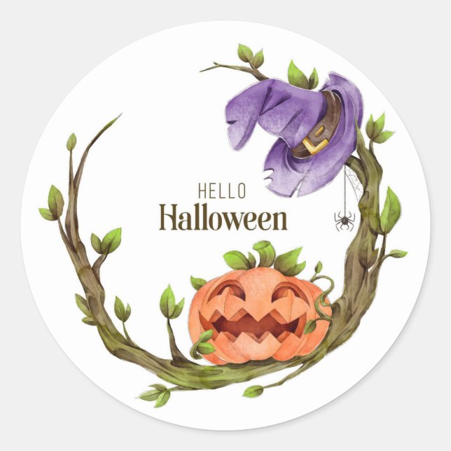Hello Halloween Classic Round Sticker (Front)
