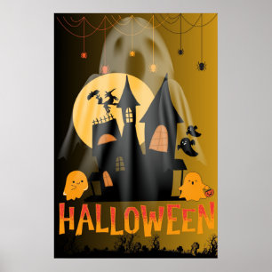 Hello Halloween, Cute and Horror Boo Graphic Poster