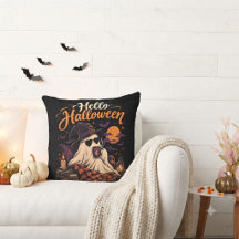 Hello Halloween Cute Ghost Drinking Coffee