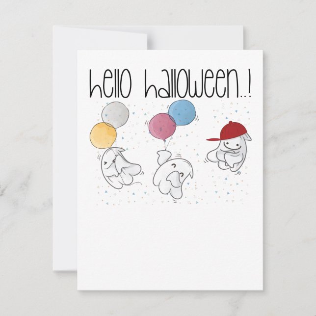 Hello Halloween Shirt, Funny Halloween Ghosts Holiday Card (Front)