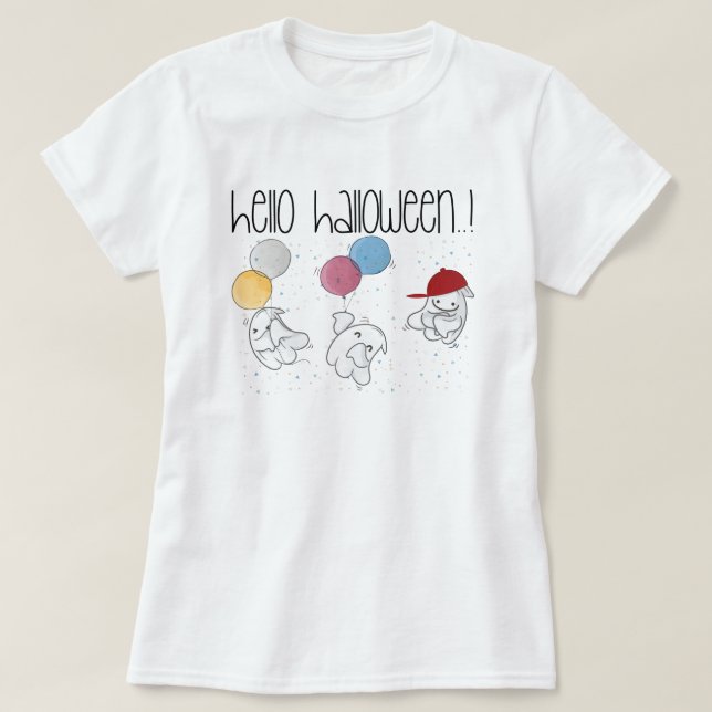 Hello Halloween Shirt, Funny Halloween Ghosts T-Shirt (Design Front)