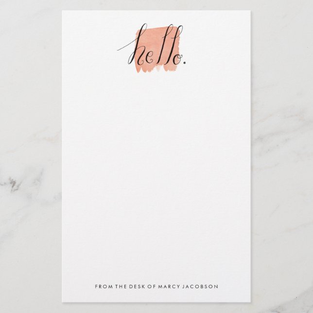 hello hand lettered watercolor stationery (Front)