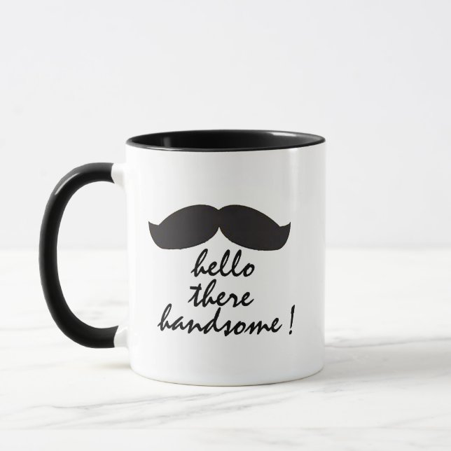 Hello Handsome Mug, Funny Boyfriend Coffee Gift Mug (Left)