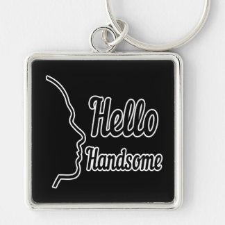 Hello Handsome Typography and Face Profile Outline Key Ring