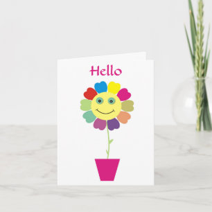 Hello Happy Face Flower Greeting Card