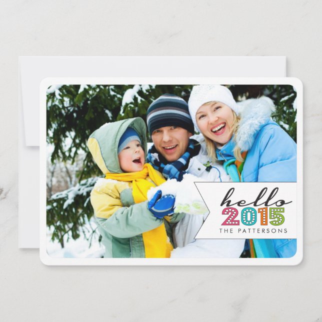 Hello Happy New Year 2015 Family Photo Card (Front)