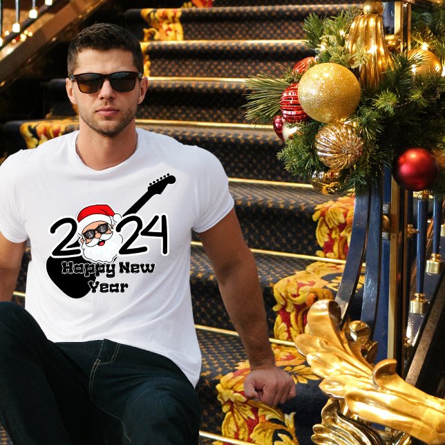 Hello Happy New Year 2024 Santa Rock Star Man  T-Shirt (Creator Uploaded)