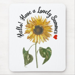 Hello! Have a Lovely Summer - Vintage Sunflower  Mouse Mat