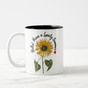 Hello! Have a Lovely Summer - Vintage Sunflower Two-Tone Coffee Mug