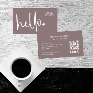Hello Heart Script QR Code Social Media Old Pink Business Card